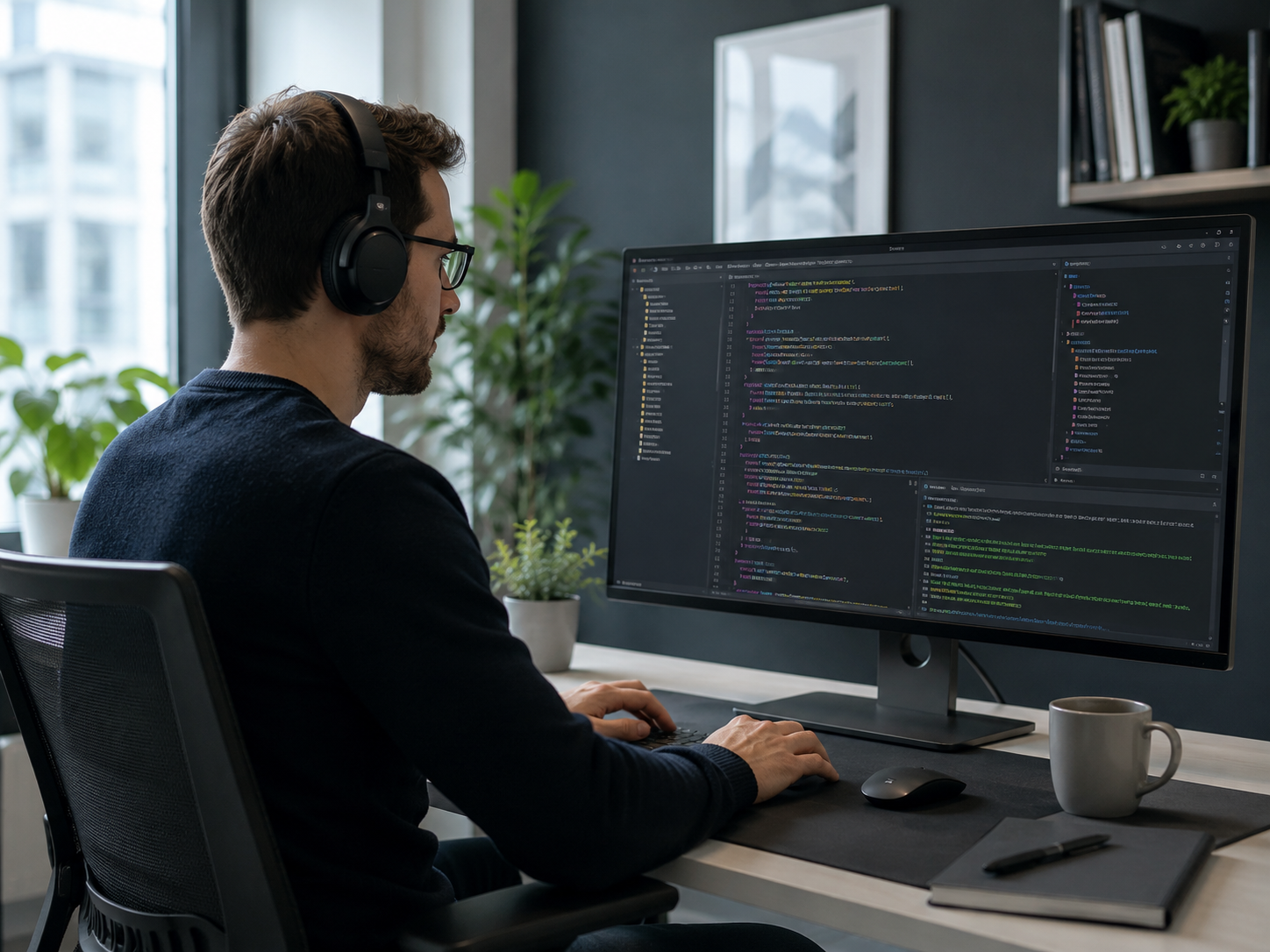 Software engineer doing programming on a computer